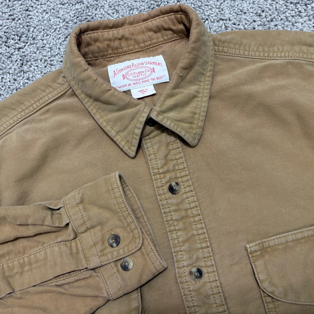 CC FILSON Moleskin Seattle Shirt Button Up Tan Khaki Pockets Mens Large (READ)